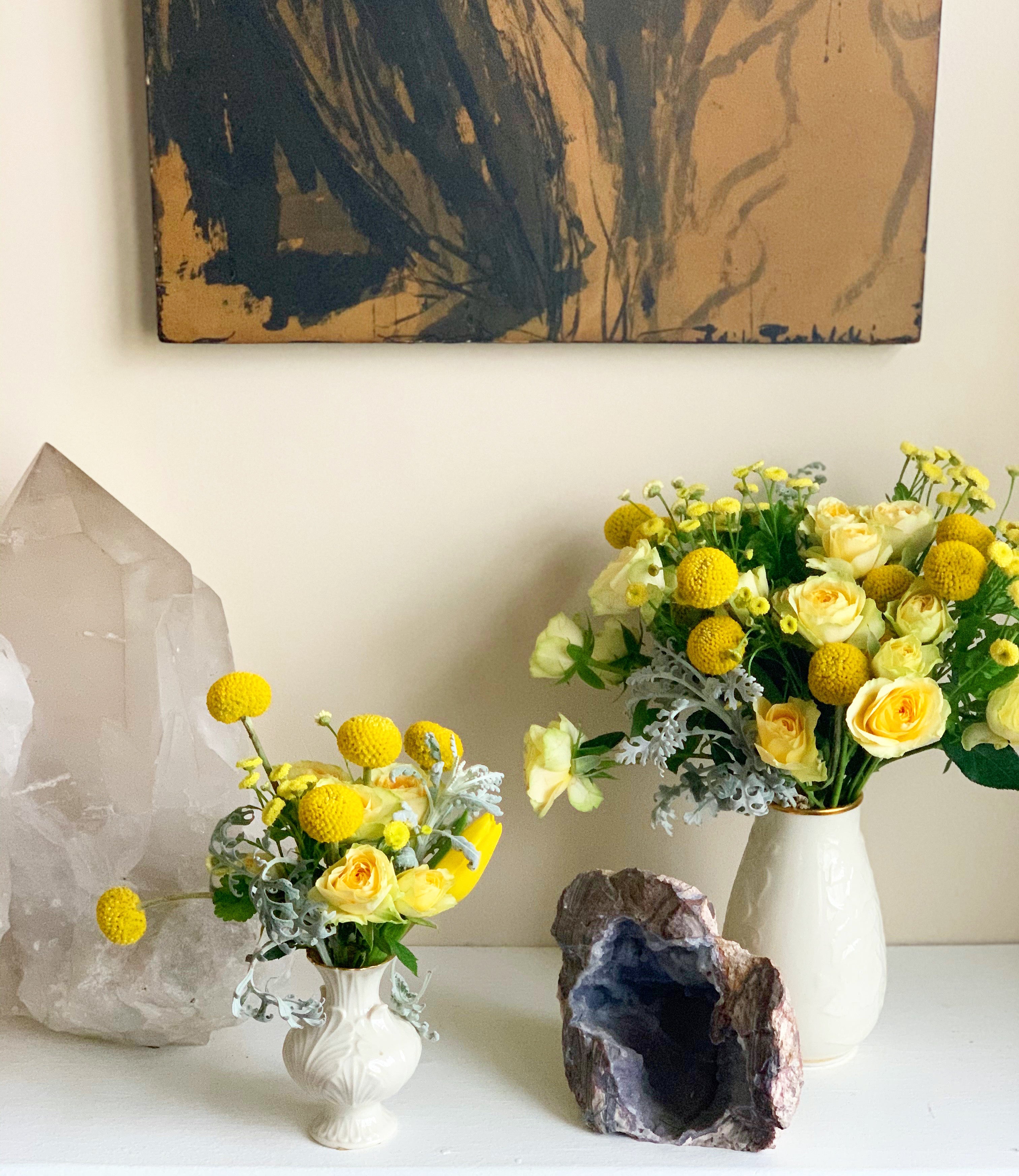 Yellow bouquets in vases
